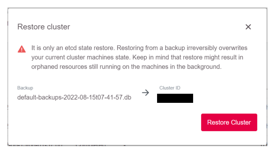 Restore etcd backup for cluster
